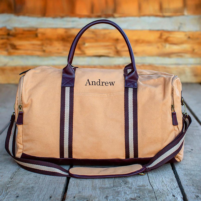 Personalized Heavy Canvas Weekender Duffle Bags - Khaki - JDS