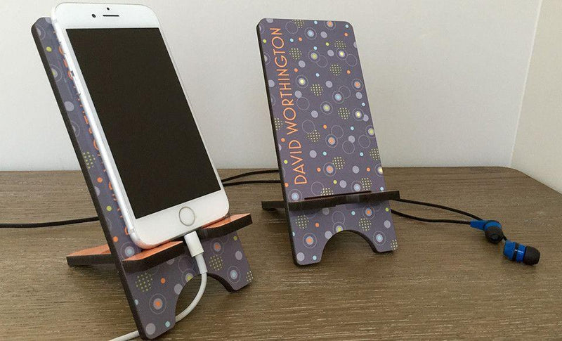 Personalized Cell Phone Stands - Aqua Pattern -  - Qualtry