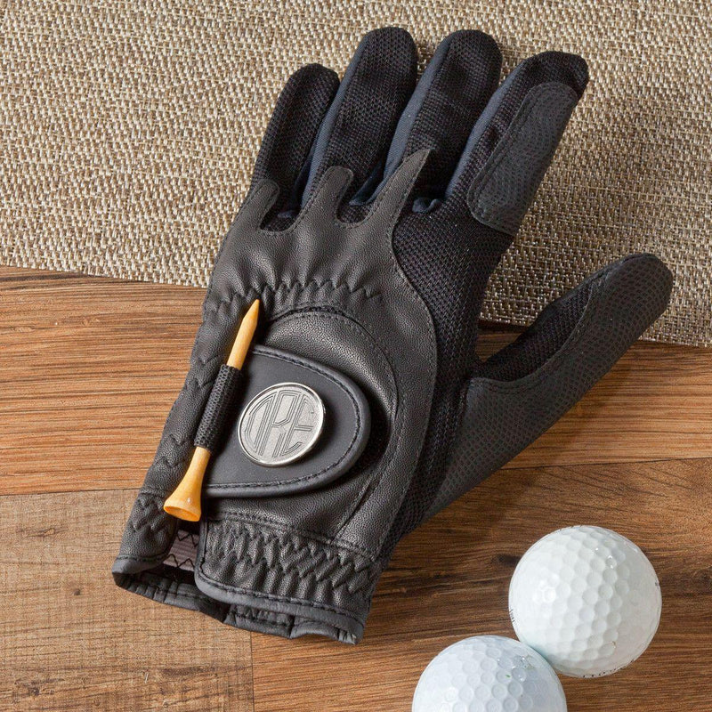 Personalized Leather Golf Glove with Magnetic Ball Marker - Black - JDS