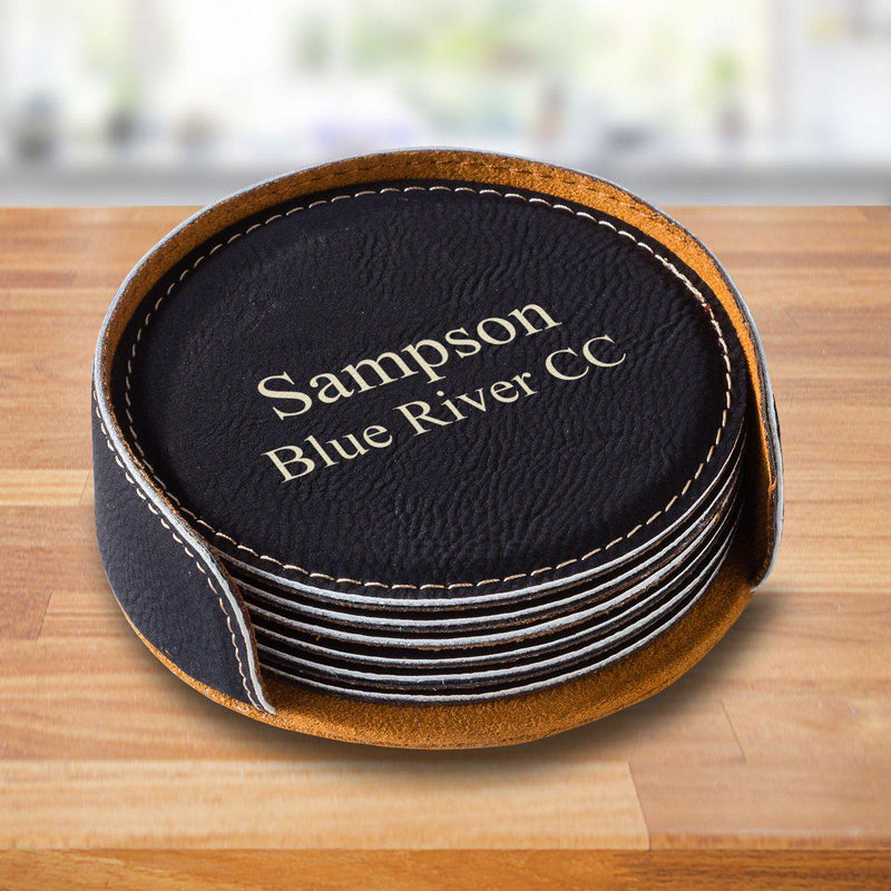 Personalized Black Round Coaster Set - 2Lines - JDS