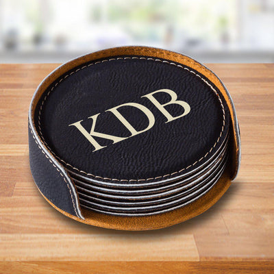 Personalized Black Round Coaster Set - 3Initials - JDS