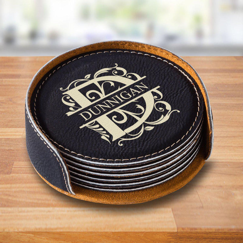 Personalized Black Round Coaster Set - Filigree - JDS