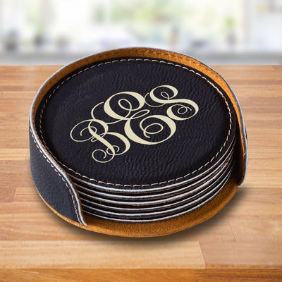 Personalized Black Round Coaster Set -  - JDS