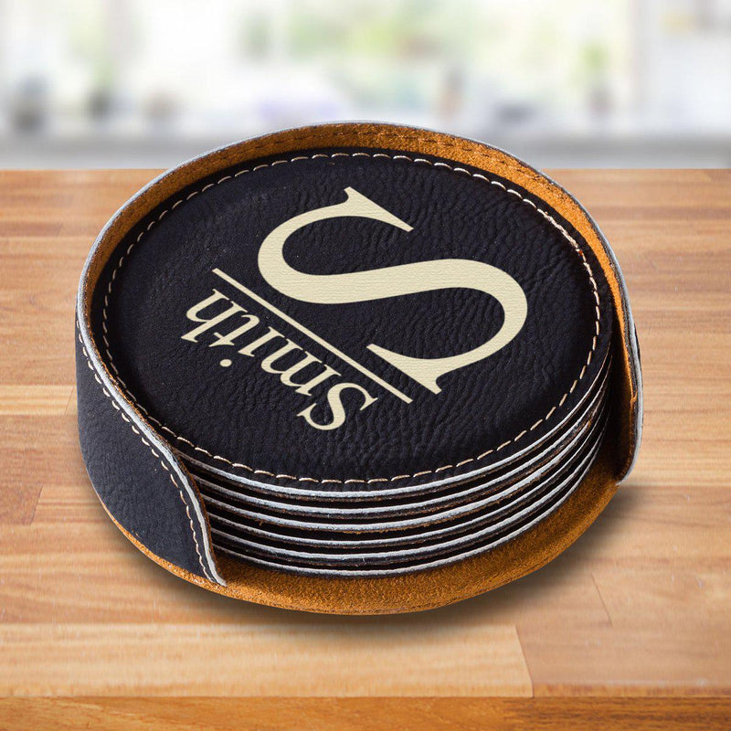 Personalized Black Round Coaster Set - Modern - JDS