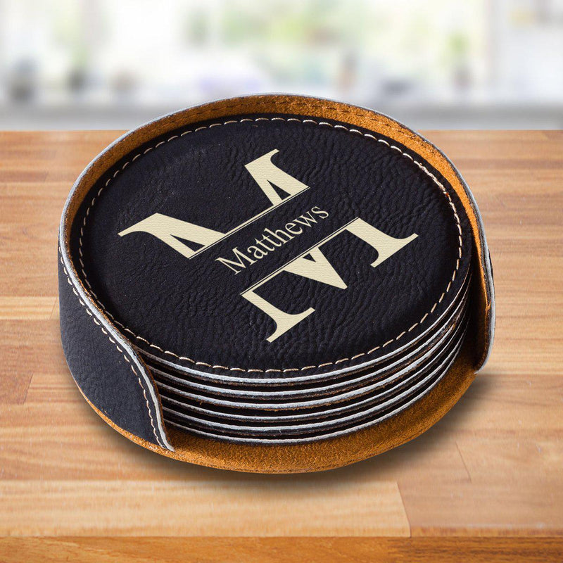 Personalized Black Round Coaster Set - Stamped - JDS