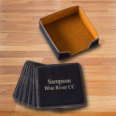 Personalized Black Square Coaster Set - 2 Lines - JDS