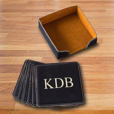 Personalized Black Square Coaster Set - 3 Initials - JDS