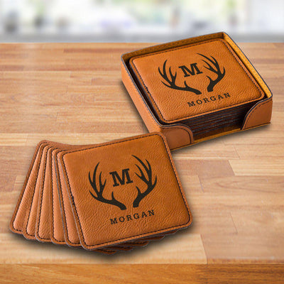 Personalized Rawhide Square Coaster Set -  - JDS
