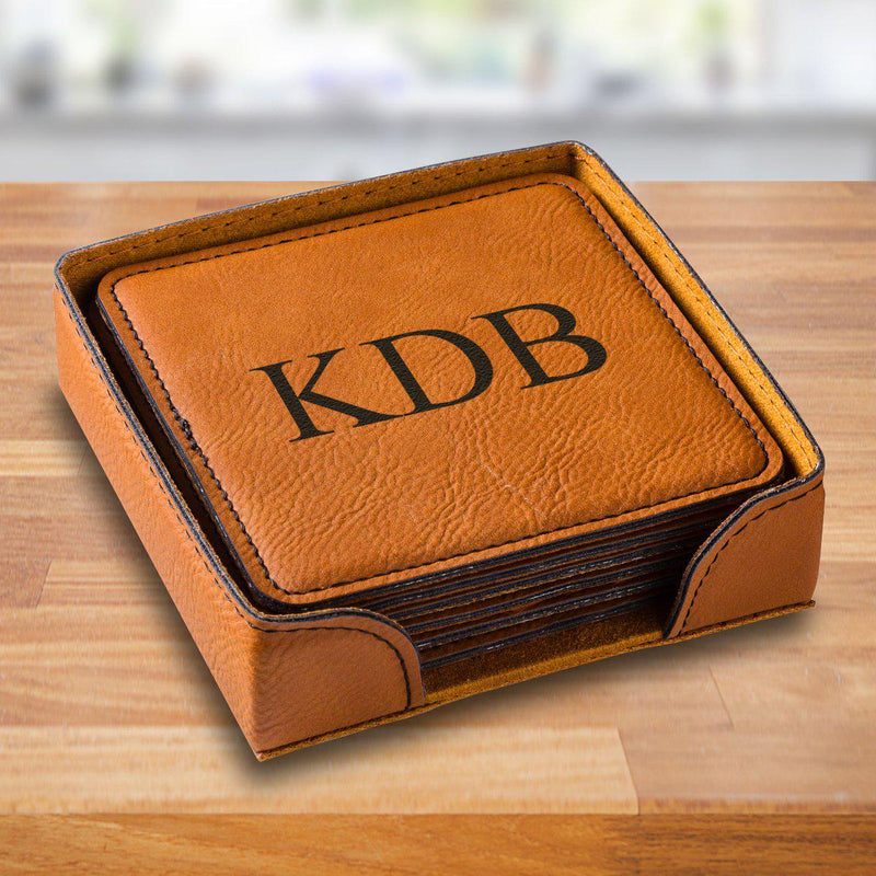 Personalized Rawhide Square Coaster Set - Rawhide3Initials - JDS