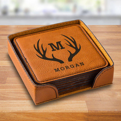 Personalized Rawhide Square Coaster Set - RawhideAntlers - JDS