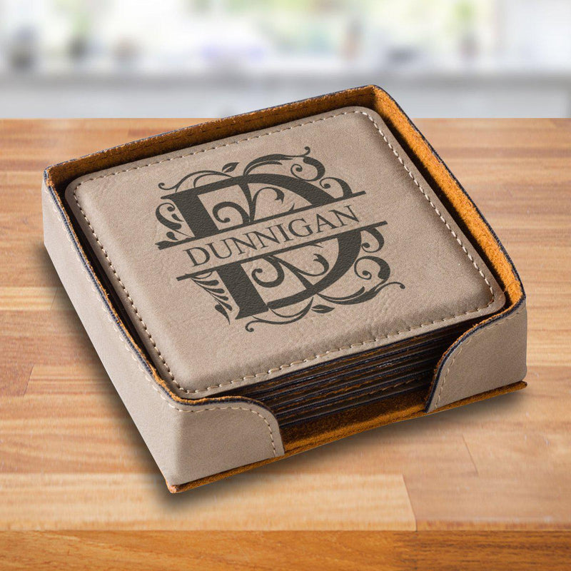 Personalized Tan Square Coaster Set - TanFiligree - JDS