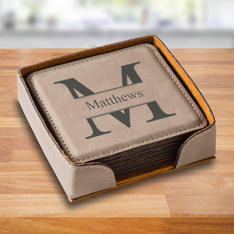 Personalized Tan Square Coaster Set - TanStamped - JDS