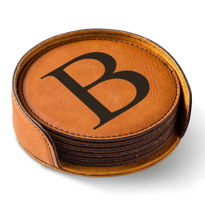 Personalized Round Vegan Leather Coaster Set - 4 Colors - Rawhide - JDS