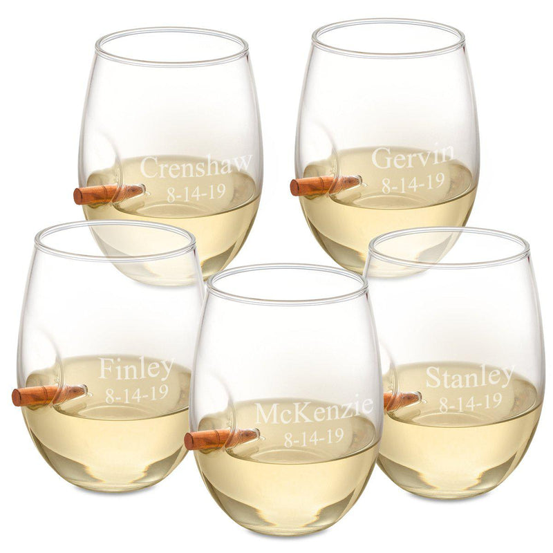Personalized Set of 5 Bullet Wine Glasses Stemless - 2Lines - JDS