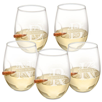 Personalized Set of 5 Bullet Wine Glasses Stemless - Filigree - JDS