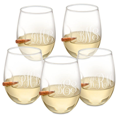 Personalized Set of 5 Bullet Wine Glasses Stemless - Interlocking - JDS