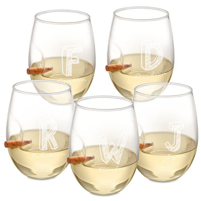 Personalized Set of 5 Bullet Wine Glasses Stemless - Kate - JDS