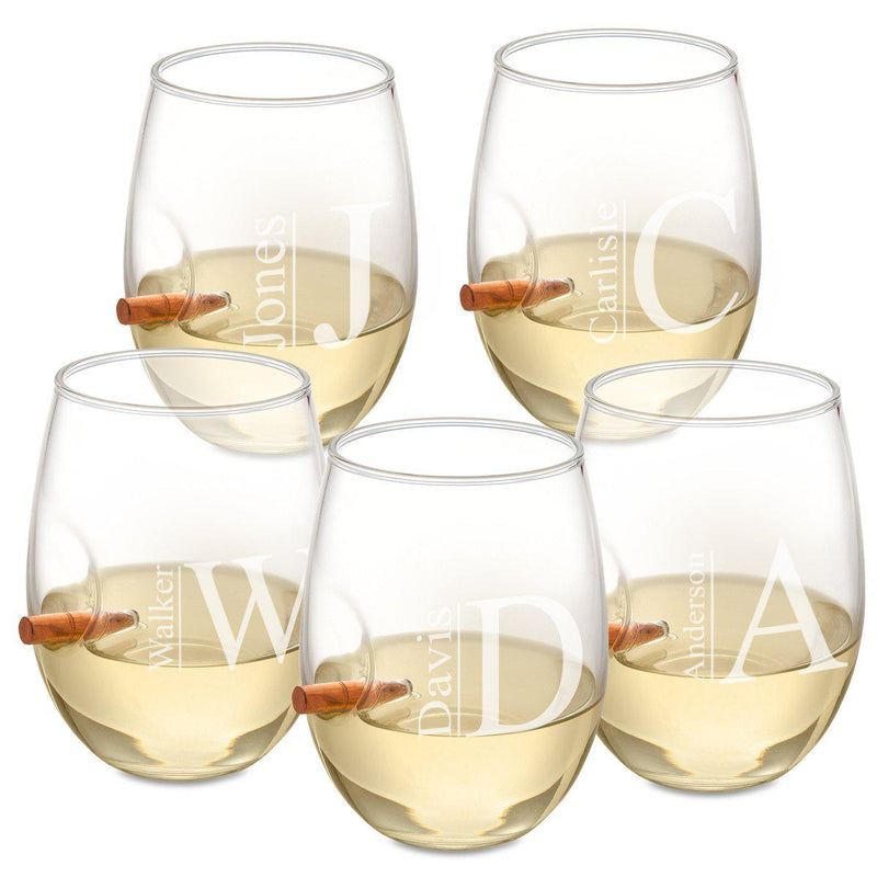 Personalized Set of 5 Bullet Wine Glasses Stemless - Modern - JDS