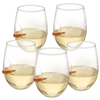 Personalized Set of 5 Bullet Wine Glasses Stemless - Script - JDS