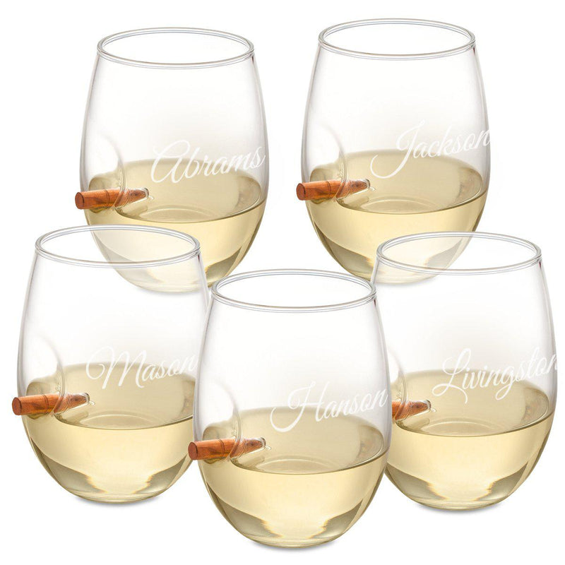 Personalized Set of 5 Bullet Wine Glasses Stemless - Script - JDS