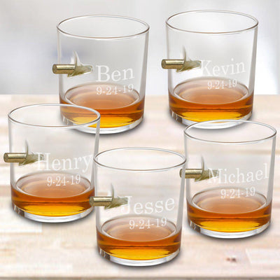Personalized Set of 5 Bullet Whiskey Glasses - 2lines - JDS