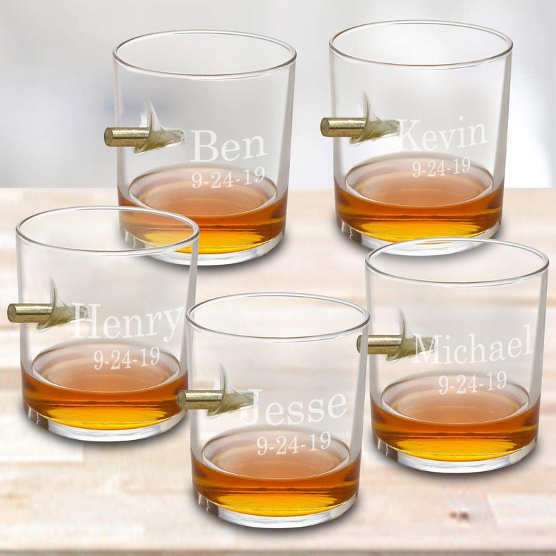Personalized Set of 5 Bullet Whiskey Glasses - 2lines - JDS