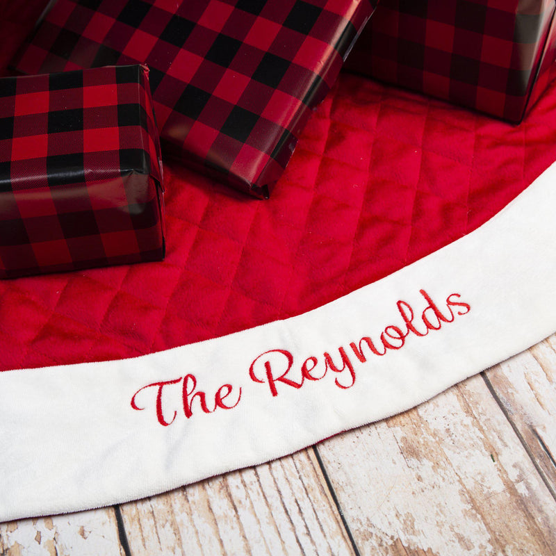 Personalized Red Velvet Quilted Christmas Tree Skirt -  - Qualtry