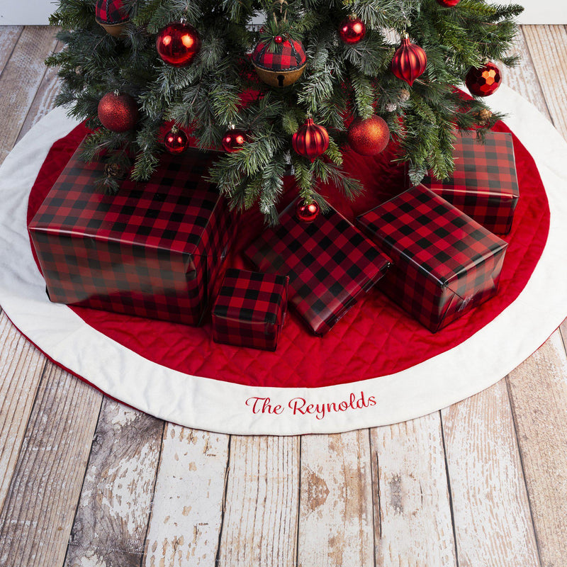 Personalized Red Velvet Quilted Christmas Tree Skirt -  - Qualtry