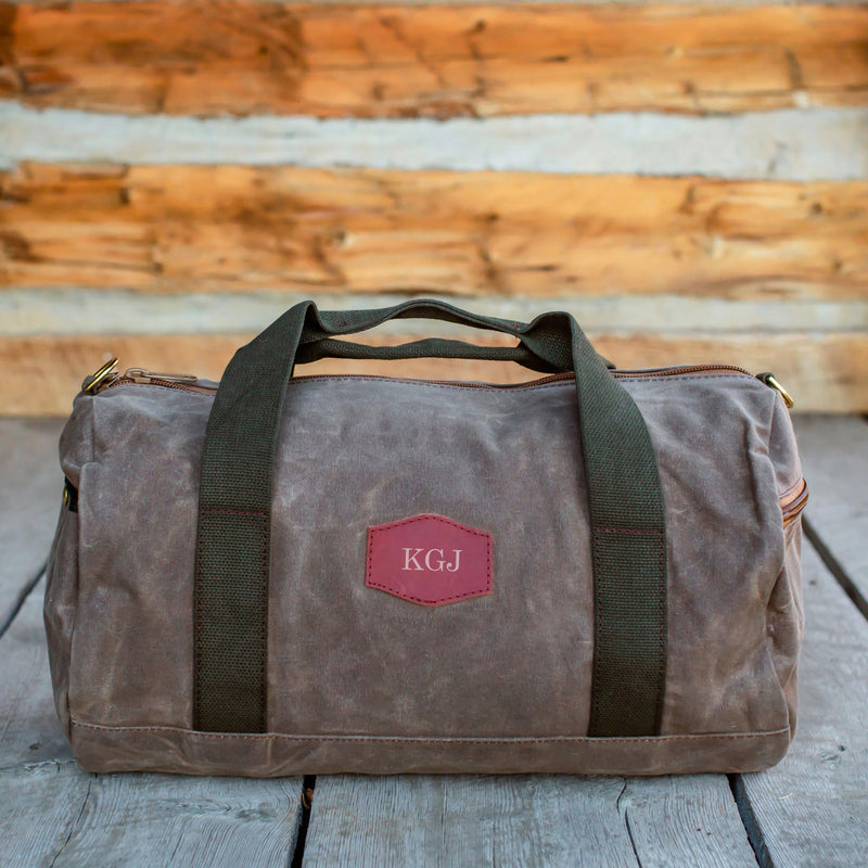 Personalized Waxed Canvas Field Tan Duffle Bag - Rose Gold - JDS