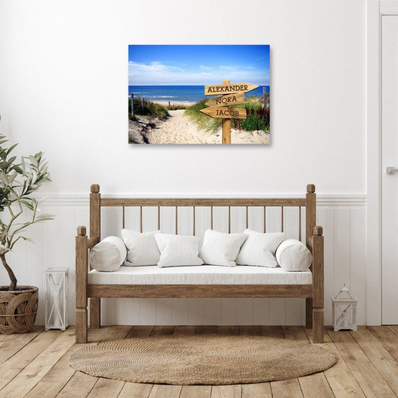 Personalized Sandy Beach Canvas Print with Family Names -