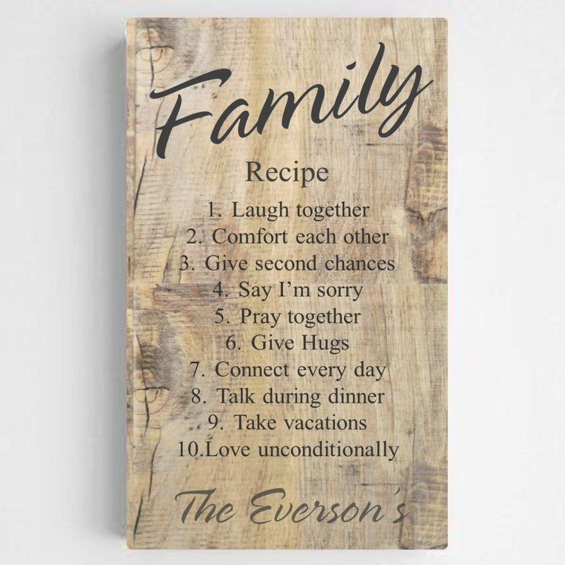Personalized Family Recipe Canvas Sign - Rustic Wood - JDS