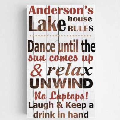 Personalized Cabin Rules Canvas Sign - Red - JDS