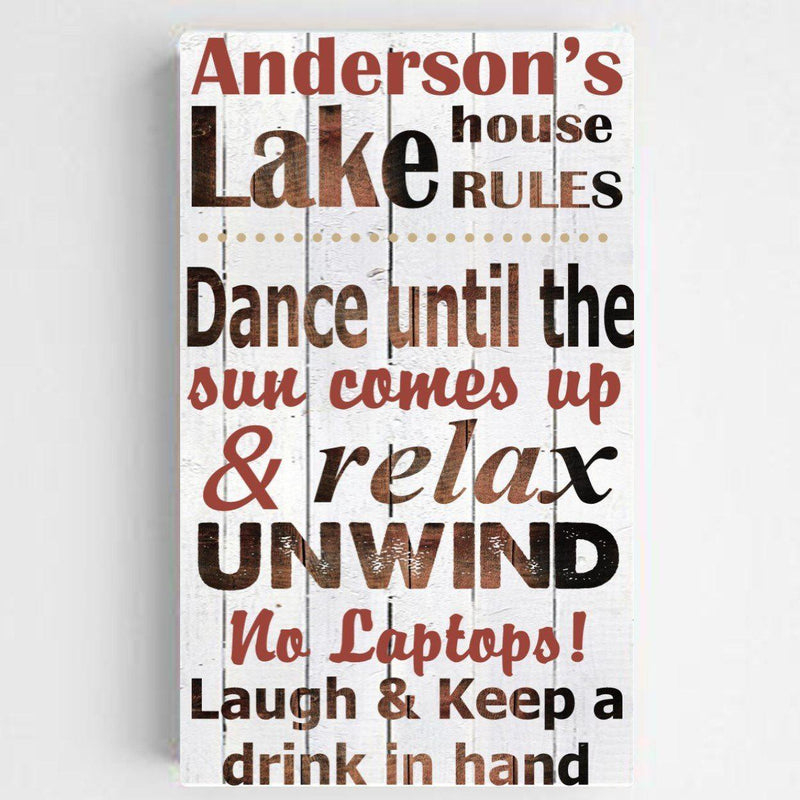 Personalized Cabin Rules Canvas Sign - Red - JDS