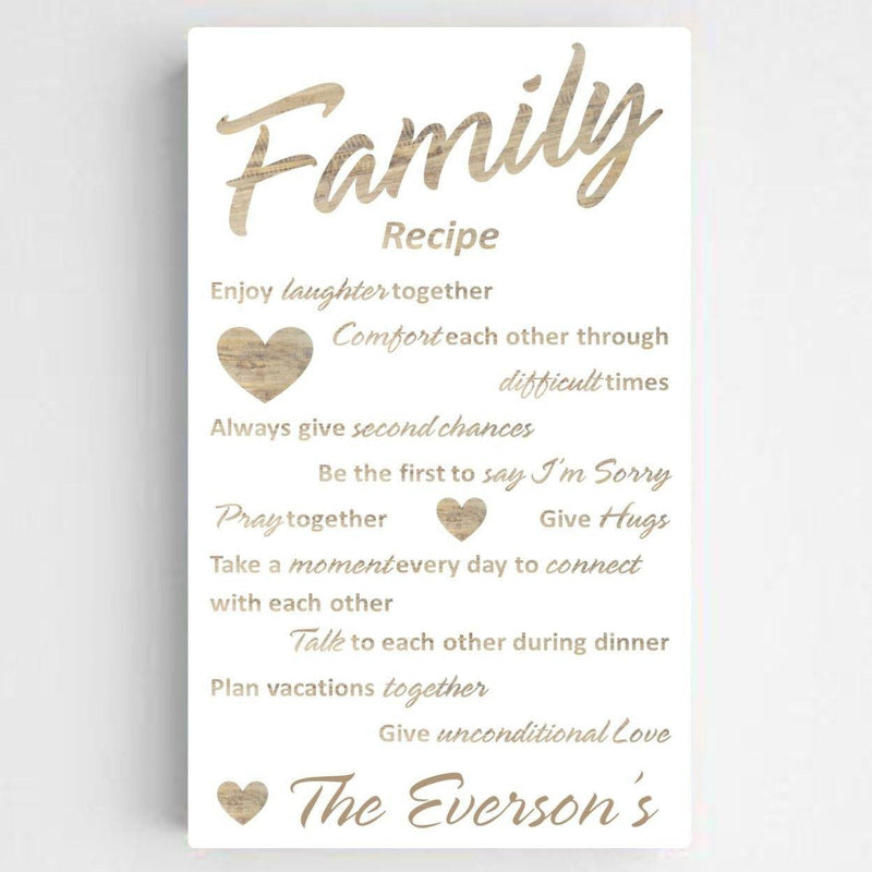 Personalized Family Recipe Canvas Sign - Chic White - JDS