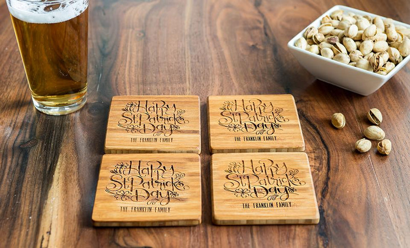 Personalized St. Patrick’s Day Bamboo Coasters – Set of Four -  - Qualtry