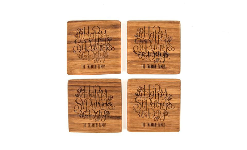 Personalized St. Patrick’s Day Bamboo Coasters – Set of Four -  - Qualtry