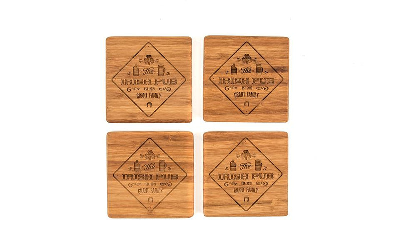 Personalized St. Patrick’s Day Bamboo Coasters – Set of Four -  - Qualtry
