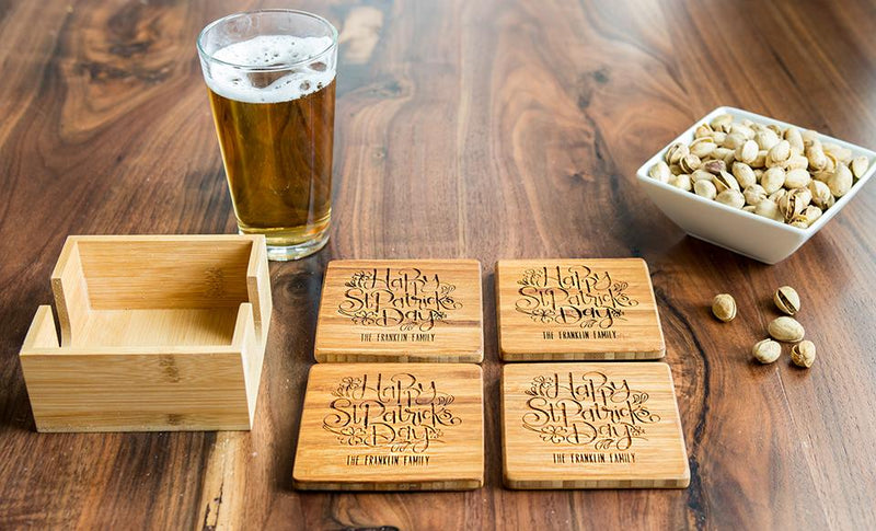Personalized St. Patrick’s Day Bamboo Coasters – Set of Four -  - Qualtry