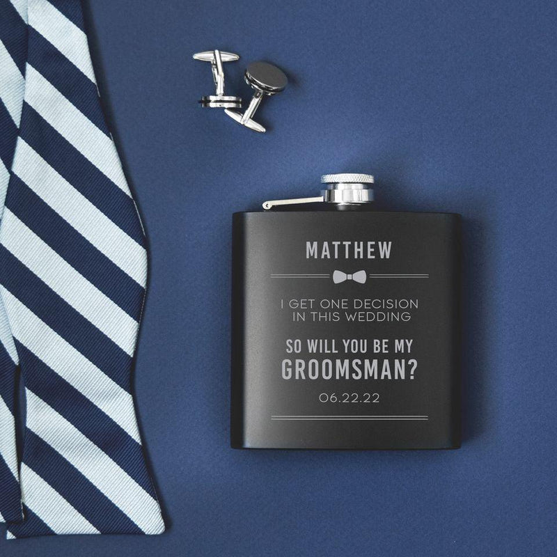 Personalized Groomsmen Proposal Black Matte Flask -  - JDS