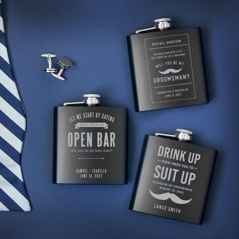 Personalized Groomsmen Proposal Black Matte Flask -  - JDS