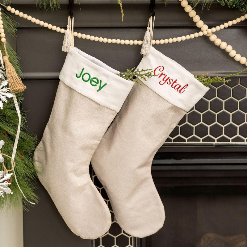 Personalized Embroidered Cotton Stockings with Tassel - Brown - Qualtry