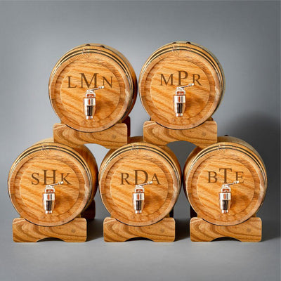 Personalized Mini Oak Whiskey Barrel - Set of 5 - 3 Initials - JDS