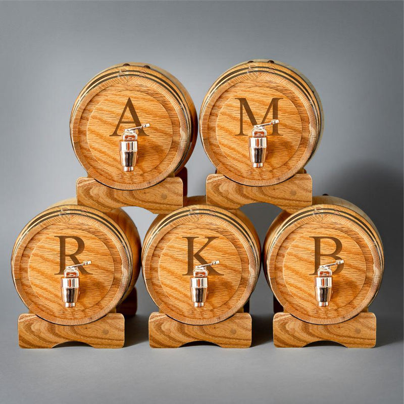 Personalized Mini Oak Whiskey Barrel - Set of 5 - Single Initial - JDS