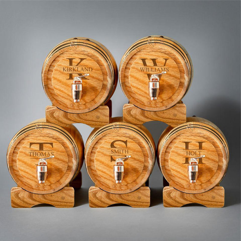 Personalized Mini Oak Whiskey Barrel - Set of 5 - Stamped - JDS