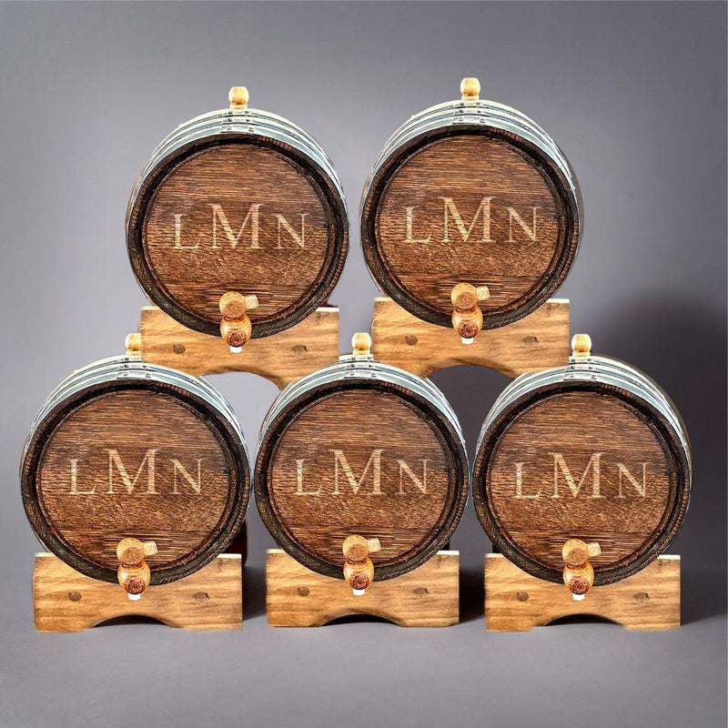 Personalized Aged Oak Mini Whiskey Barrel - Set of 5 - 3 Initials - JDS