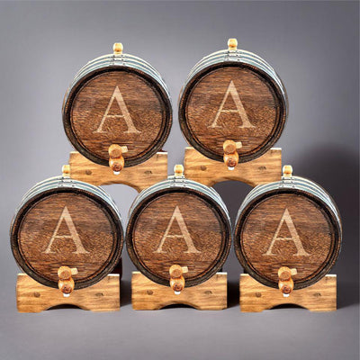 Personalized Aged Oak Mini Whiskey Barrel - Set of 5 - Single Initial - JDS