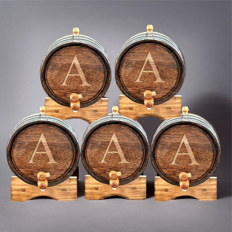 Personalized Aged Oak Mini Whiskey Barrel - Set of 5 - Single Initial - JDS