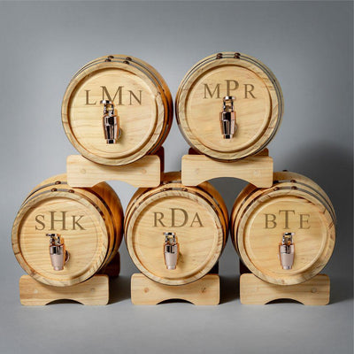 Personalized Mini Pine Whiskey Barrel - Set of 5 - 3 Initials - JDS