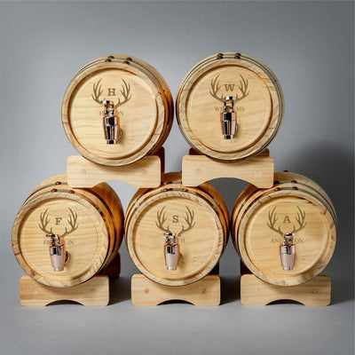 Personalized Mini Pine Whiskey Barrel - Set of 5 - Antlers - JDS