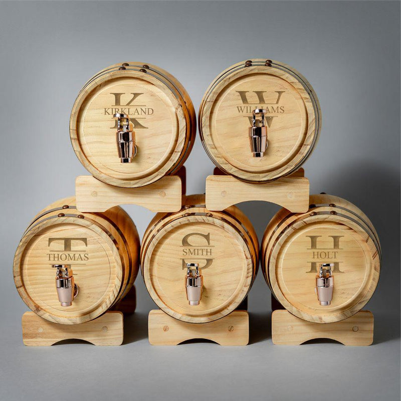 Personalized Mini Pine Whiskey Barrel - Set of 5 - Stamped - JDS